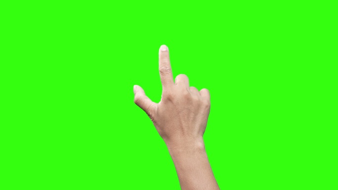人手正在触摸或点击屏幕，在绿色屏幕背景上。