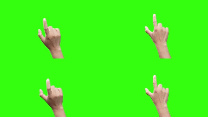 人手正在触摸或点击屏幕，在绿色屏幕背景上。