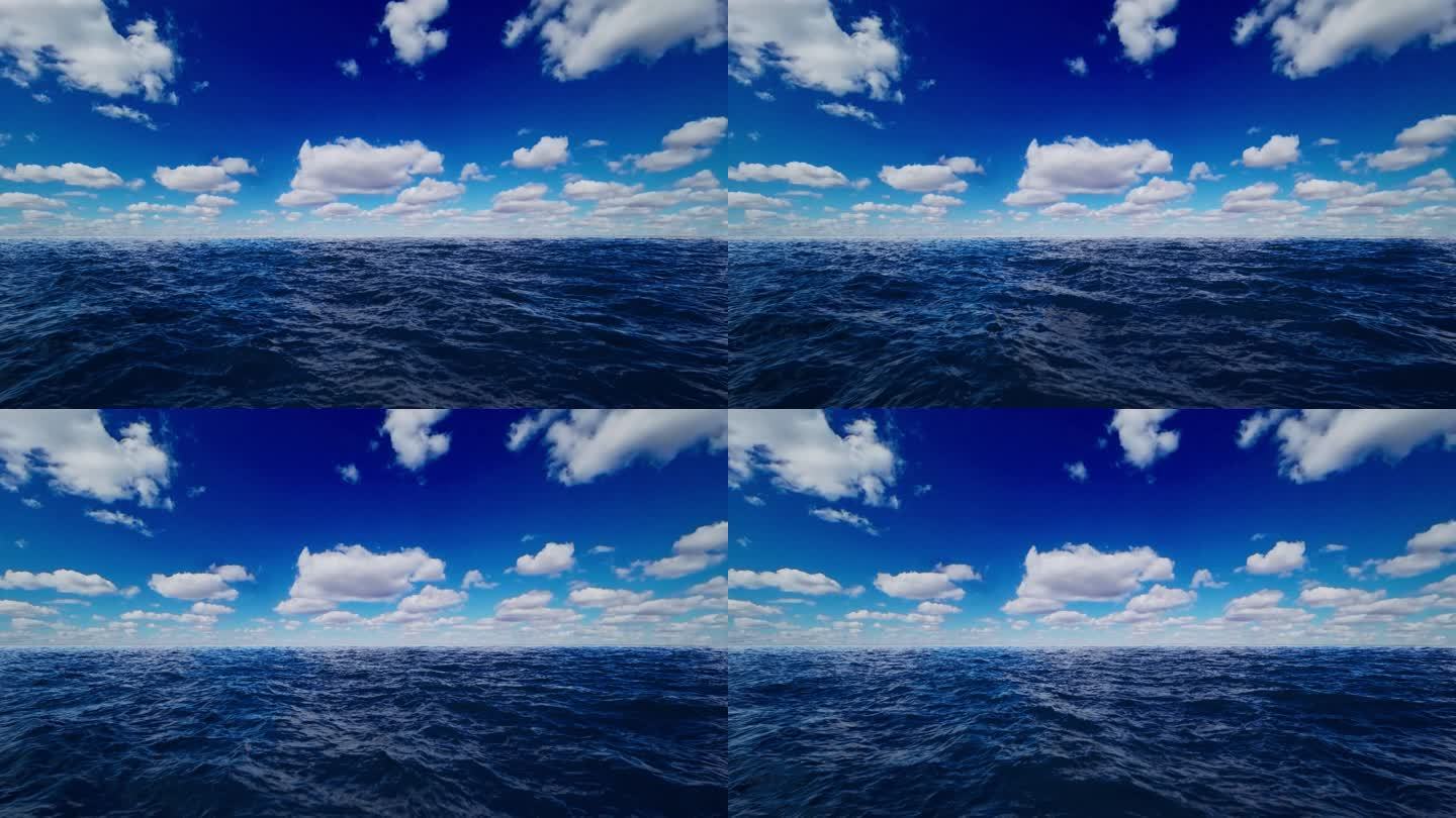 4k海面蓝天白云大海一望无际海浪