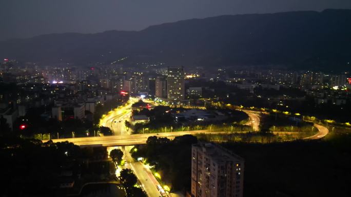 重庆北碚城市夜景车流航拍