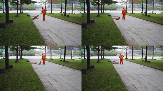 环卫工人打扫广场卫生深圳市民中心