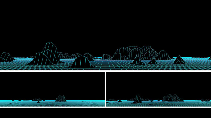 【宽屏光线空间】蓝色网格山体变化科技背景