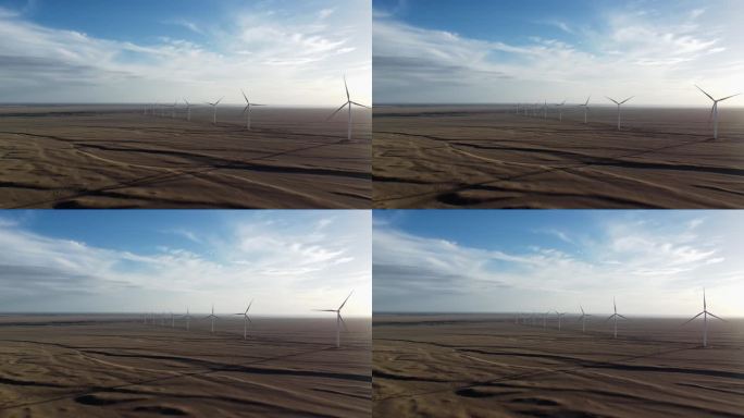 青海戈壁上的电力发电大风车