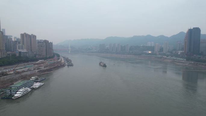 重庆长江航道货运船航拍