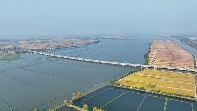 生态湿地 河中养殖 岛上稻田