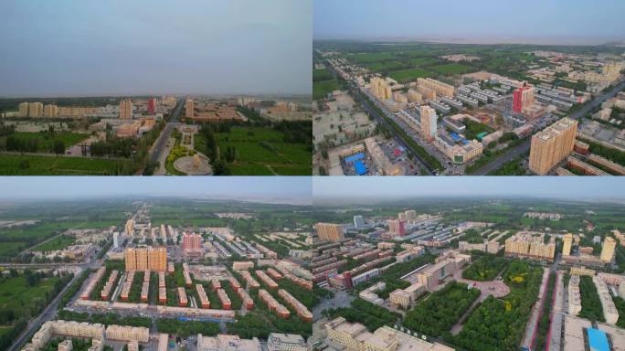 中国新疆若羌县绿洲城市风光