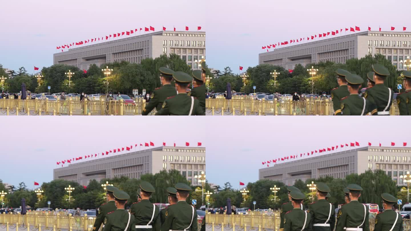 4K实拍北京天安门红旗武警长安街