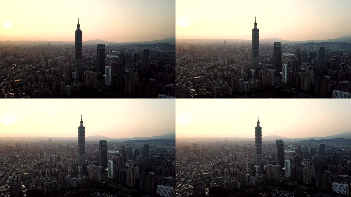 鸟瞰台湾台北市全景城市景观著名塔楼日落