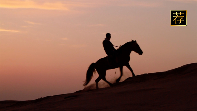 夕阳骑马剪影 沙漠骑马 男人骑马草原牧民