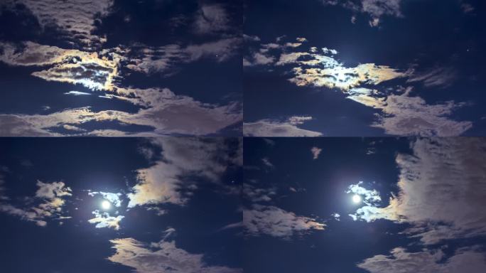 月亮穿过云层，光影变幻莫测