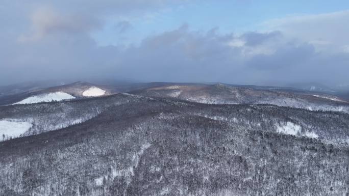 航拍大兴安岭冬季雪色山林