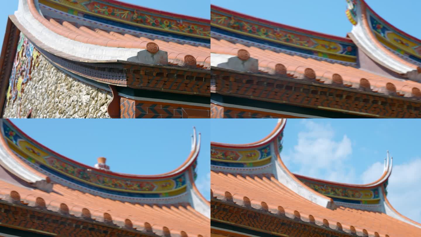 蓝天白云寺庙屋顶