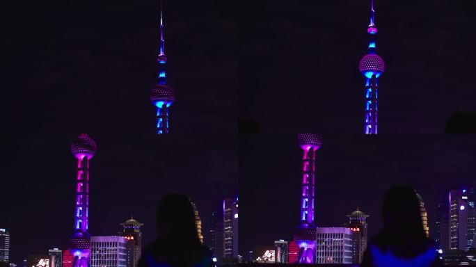 上海外滩楼顶东方明珠夜景