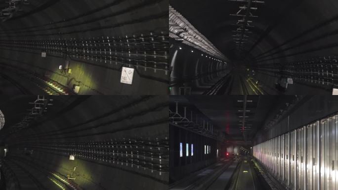 司机视角行进方向的地铁隧道_含进站