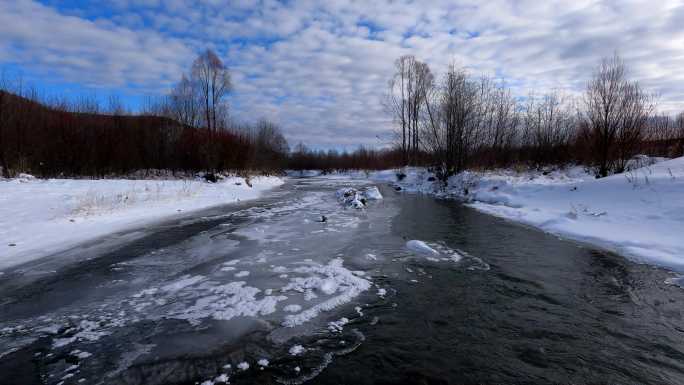 小河溪流雪景