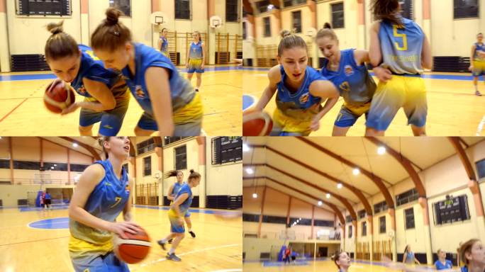 女子篮球跳投女性配合挡拆上篮中投空位
