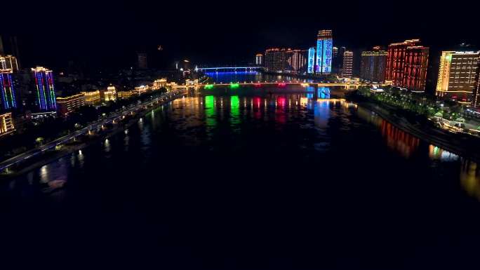 浙江丽水青田县城航拍侨乡夜景