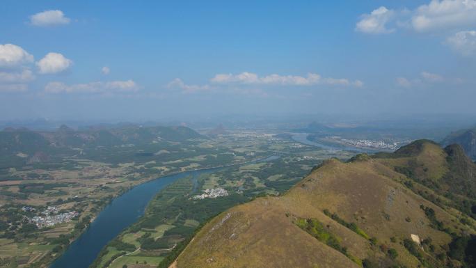 航拍山川河流柳城凤山