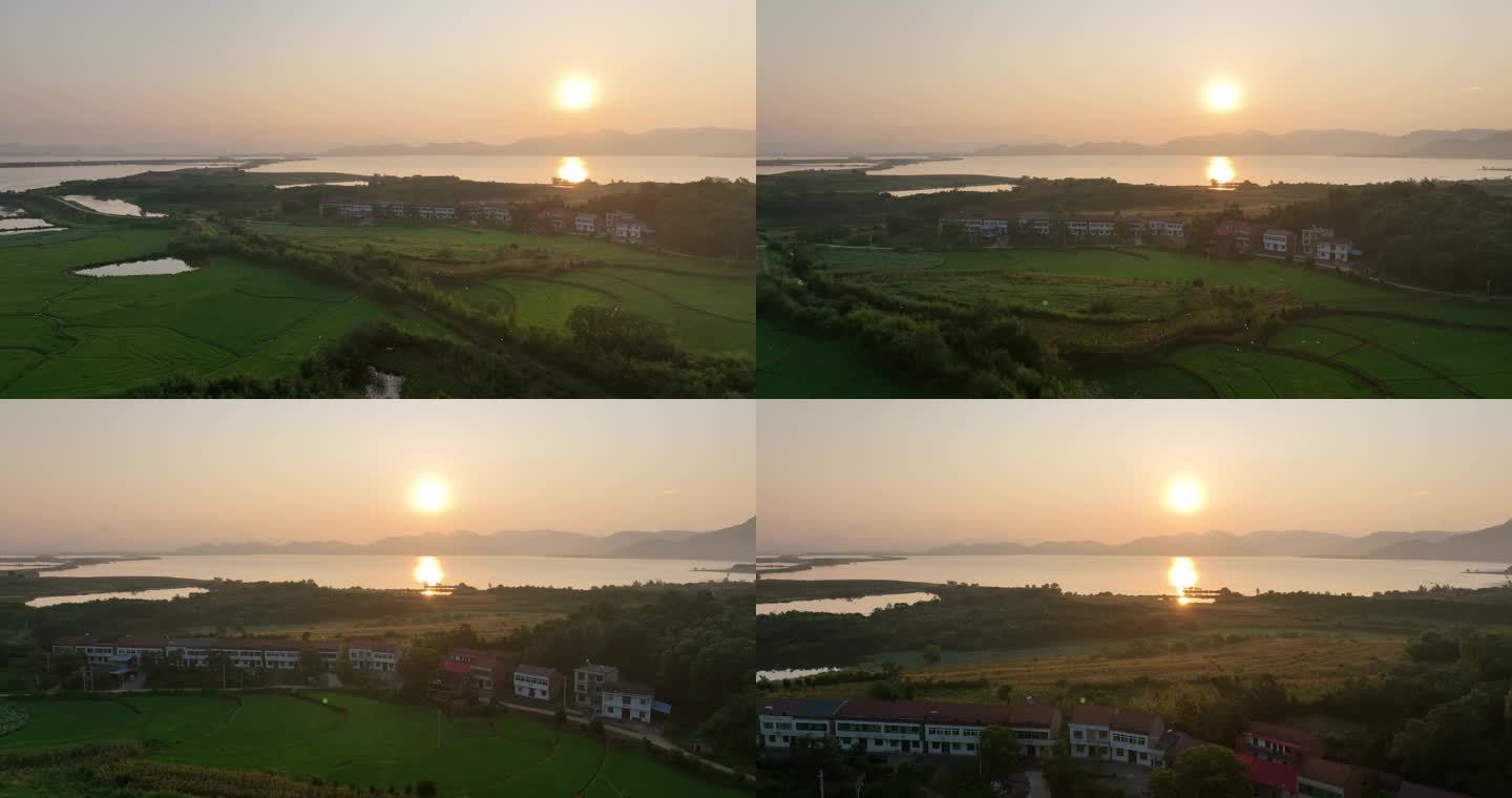 农村湖面日落夕阳航拍空镜（1）