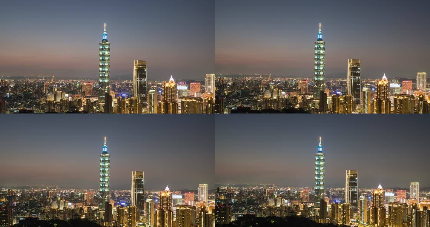 4K时光流逝：台湾台北市的全景城市景观著名塔
