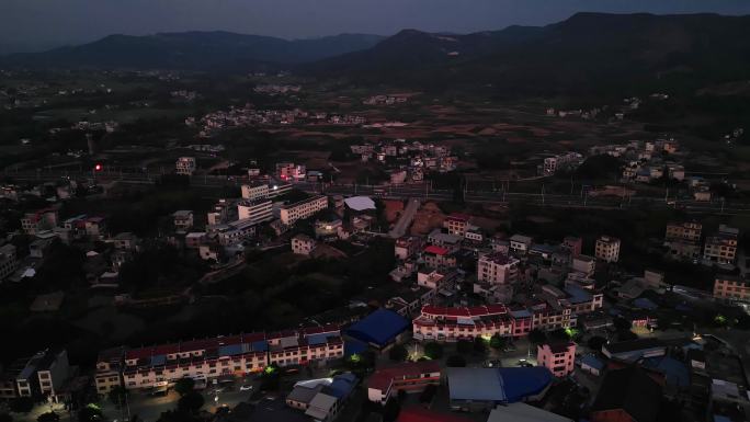 夜幕降临 航拍 乡镇风景