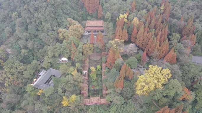 都江堰灵岩寺秋天航拍风光