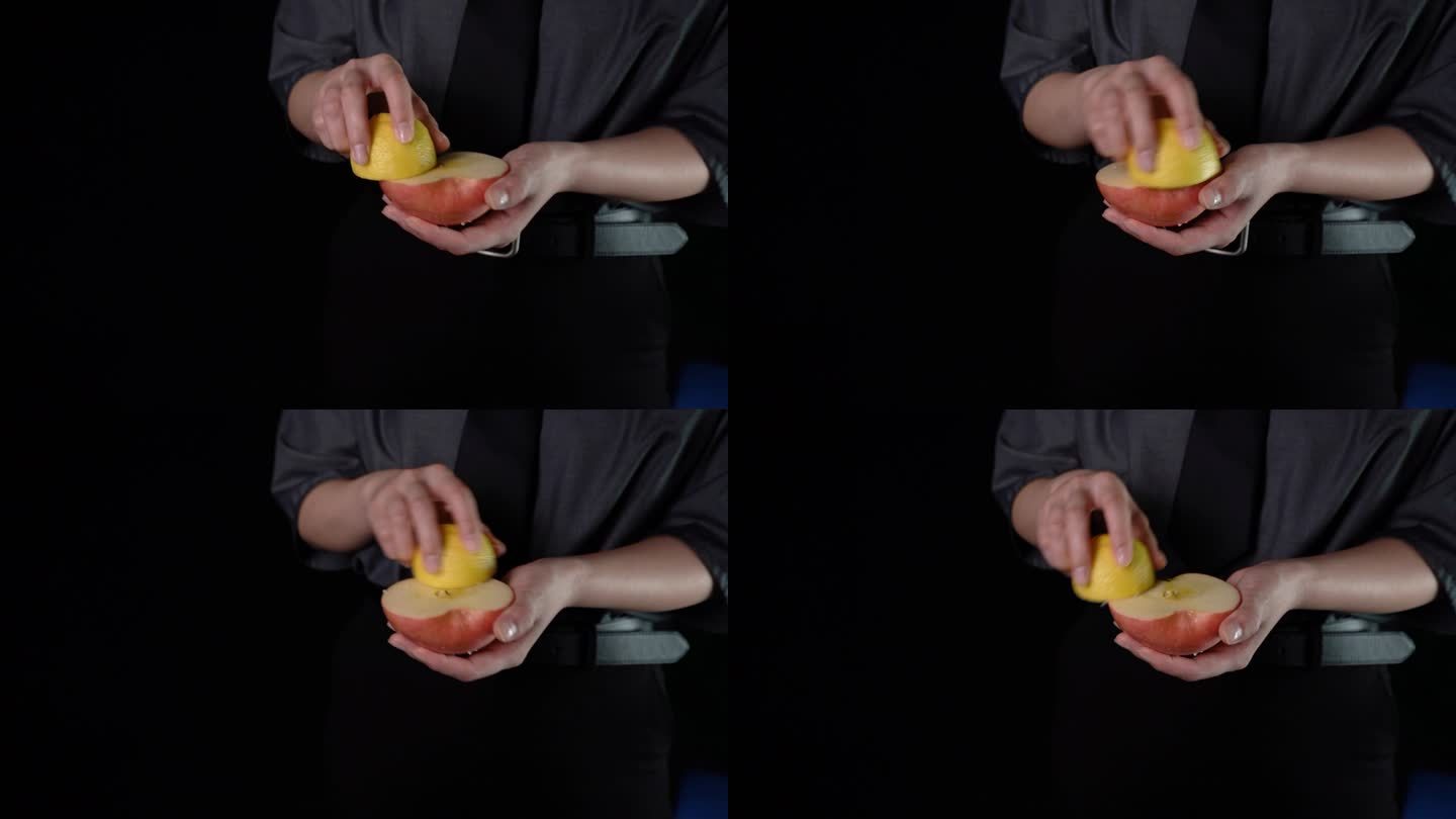 在苹果上涂抹柠檬的苹果氧化实验
