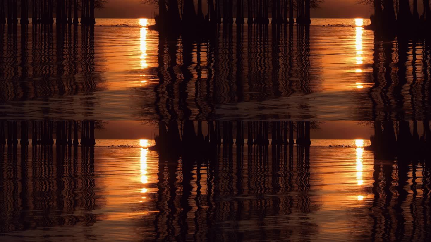 夕阳下湖面水波纹