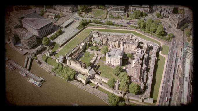 英国伦敦塔老电影鸟瞰图。4公里