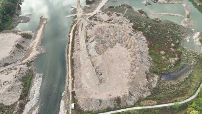 江南浙江河流湖泊采沙场淡水沙砂石场实拍