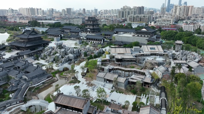 航拍海珠湖公园广州文化馆建筑风光