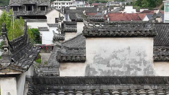 航拍徽派古建筑古村落古民居马头墙黑瓦砖雕