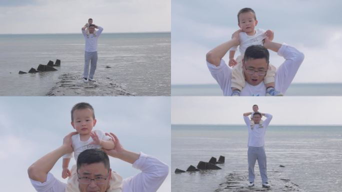 爸爸和儿子海边玩耍