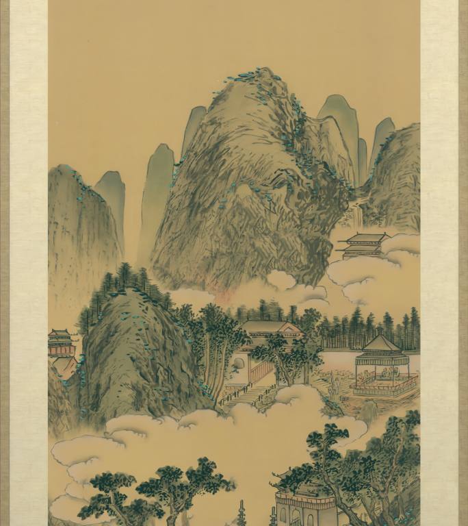 明代画家沈周国画杭州天竺寺图动画视频素材