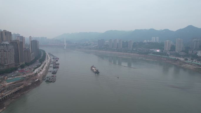 重庆长江航道货运船航拍