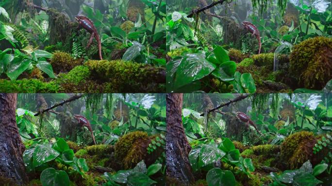 SLO MO DS变色龙在雨林中爬上树枝