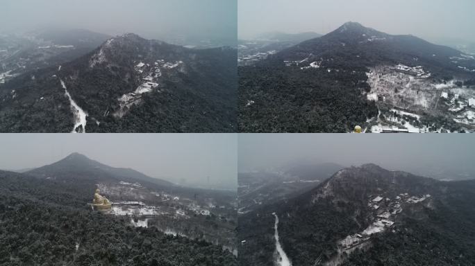 航拍冬季山东济南雪后千佛山风景区