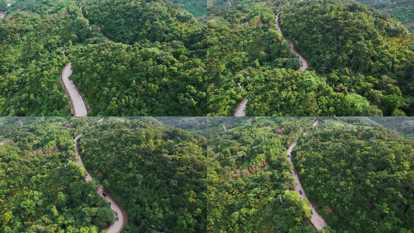 海南吊罗山国家森林公园盘山公路汽车航拍