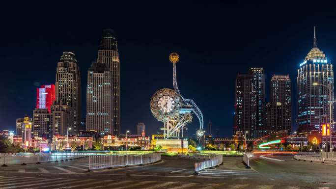 天津地标世纪钟夜景延时