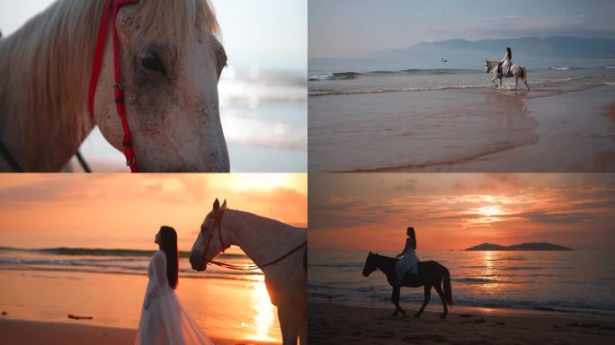 海边骑马唯美夕阳下骑马