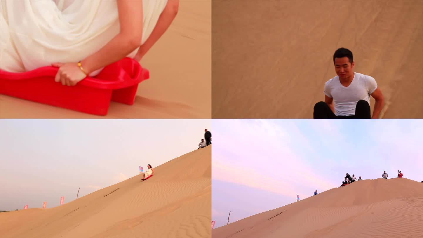 沙漠滑沙 情侣游玩蜜月沙漠欢快
