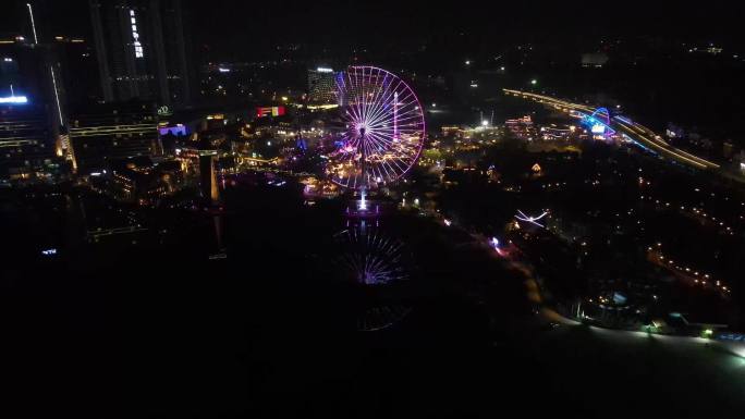广东顺德摩天轮城市之眼夜景航拍