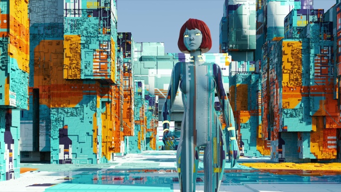 机器人行走在未来城市