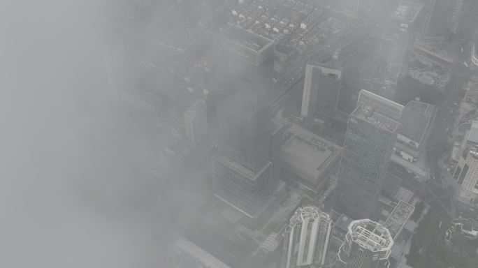 4K原素材-平流雾中的静安嘉里中心商圈