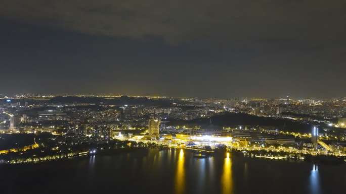 航拍南京玄武湖夜景