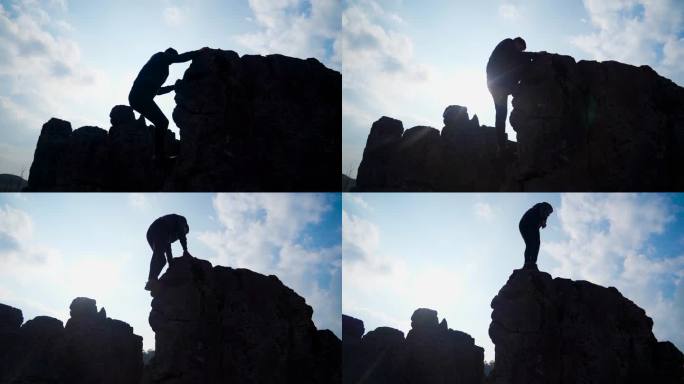 爬山攀登攀岩励志奋进成功登顶男子背影