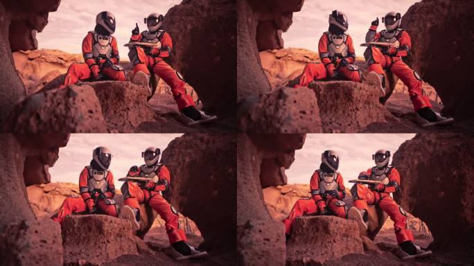 火星上的两名宇航员。研究外星生态系统