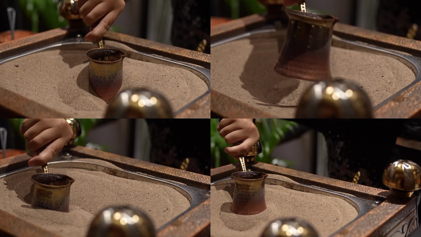 制作土耳其咖啡加热砂粒罐子