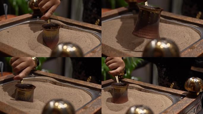 制作土耳其咖啡加热砂粒罐子
