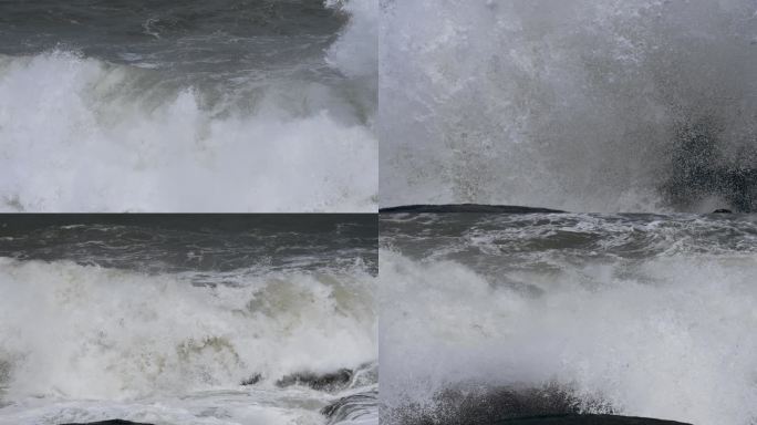 海浪翻滚拍打慢镜头
